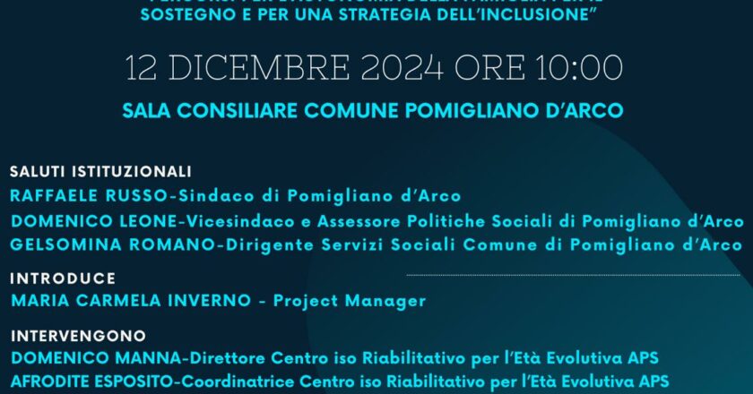 Il Centro Iso Riabilitativo per l’età evolutiva Aps di Pomigliano D’Arco presenta ‘PASSI’,  percorso di sostegno alle famiglie di bambini con disabilità